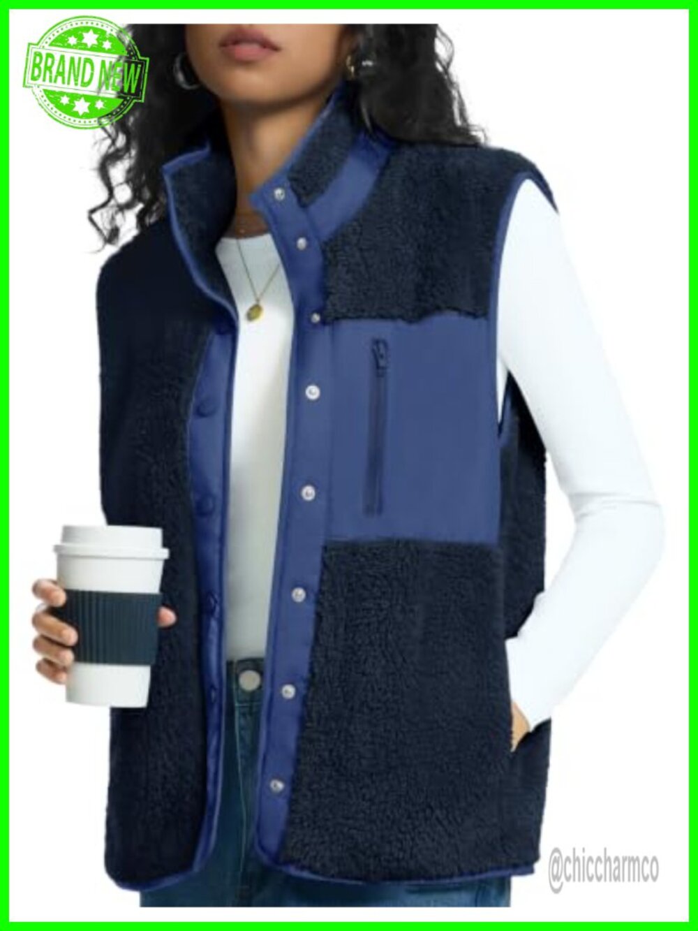 Fleece Vest Snap Button Sherpa Sleeveless Outerwear Fall Winter